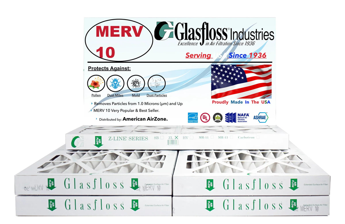Glasfloss Air Filter 14x36x2 - 2"  10 - (Pack of 6) - Pleated  or  Air Filter - Furnace Air Filter - Home or Office - Made In The .