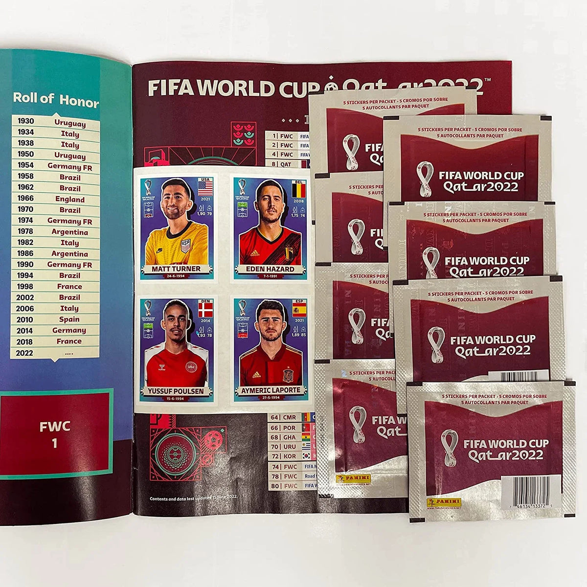 2022 Panini  World Cup Stickers - Mega Starter Pack (Album + 50 Stickers Total) ( Version) 8 Sticker Packs + 10 Stickers Inside The Album