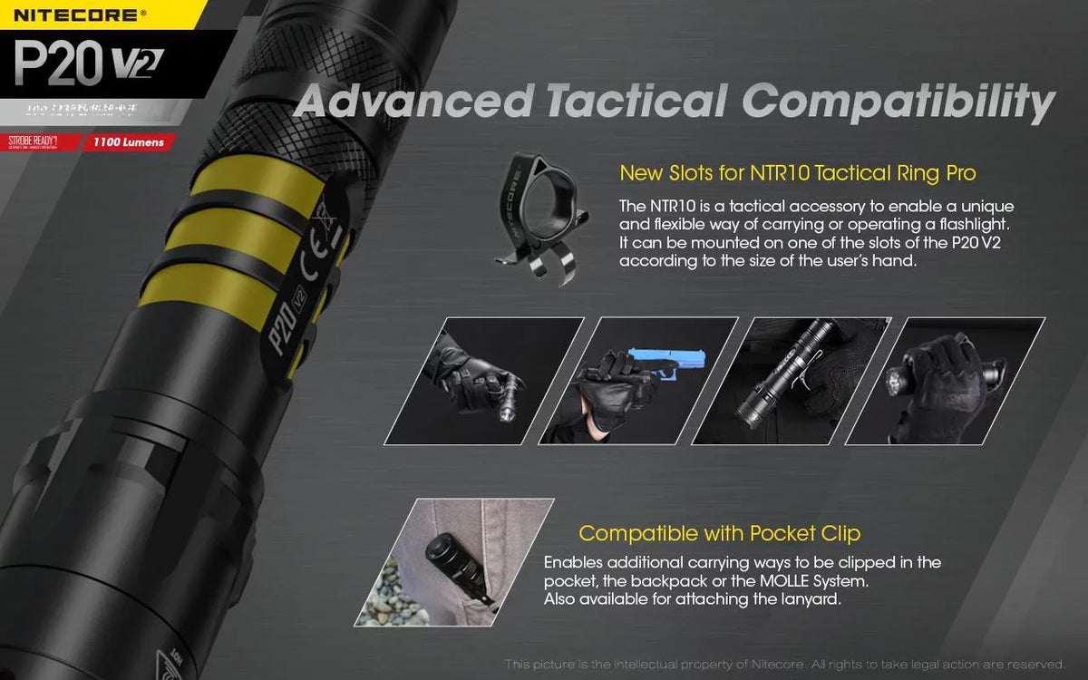 Combo: Nitecore   Tactical  Flashlight -  -  - 1100 Lumens w/ Battery +2x Free Eco-Sensa  Batteries