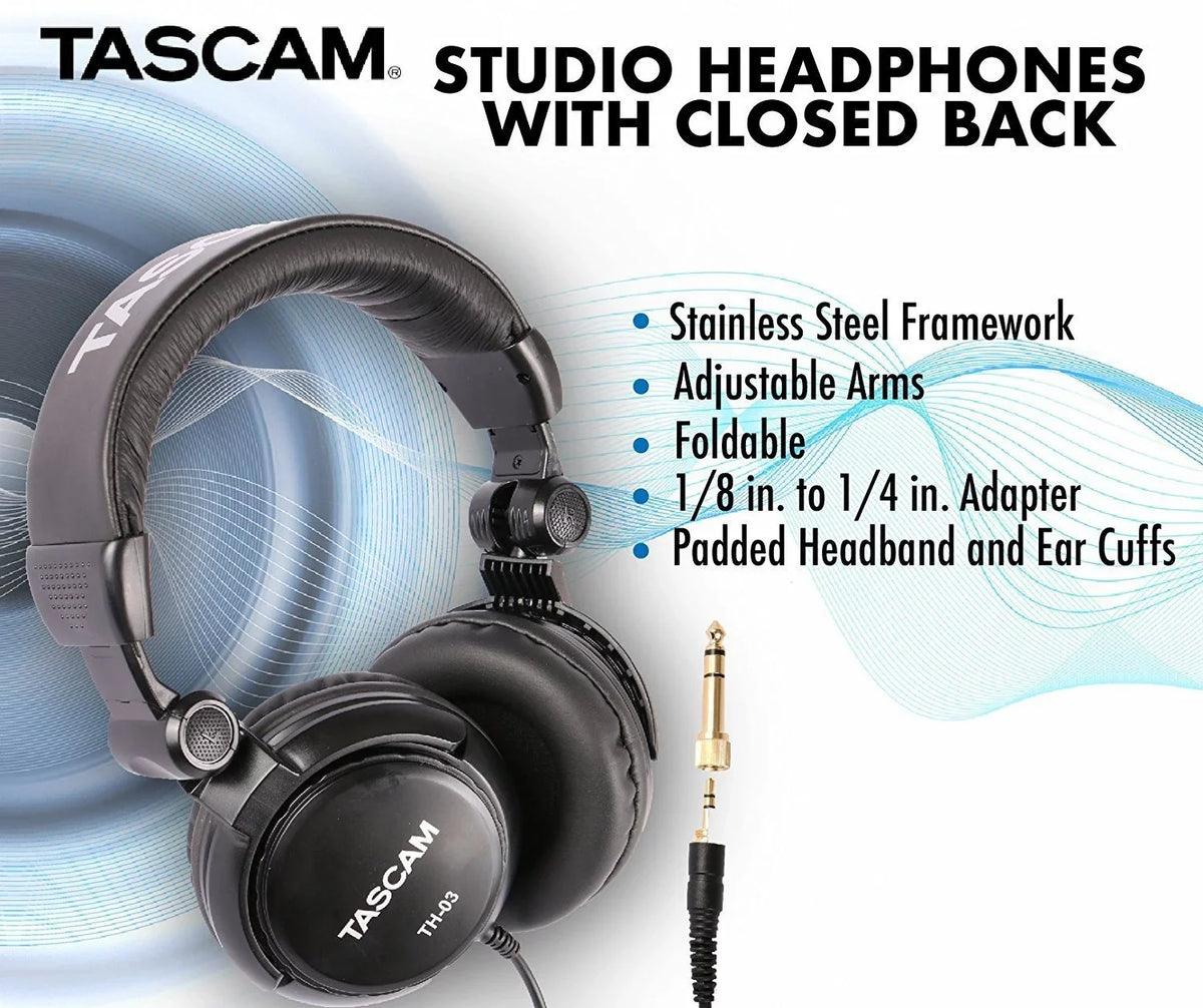 Tascam -03 Closed Back Over-Ear Headphones (Black)