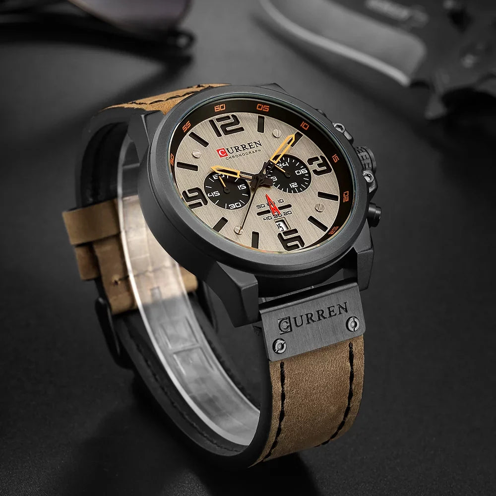 8314 Men Watch Quartz Brand Watch Wristwatch Calendar Hour Minute Time Display Leather Watch