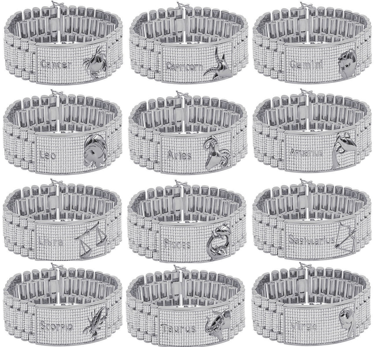 Zodiac Sign Leo Lion 14K White Gold Finish Simulated Diamond Mens Link Bracelet 8.5''