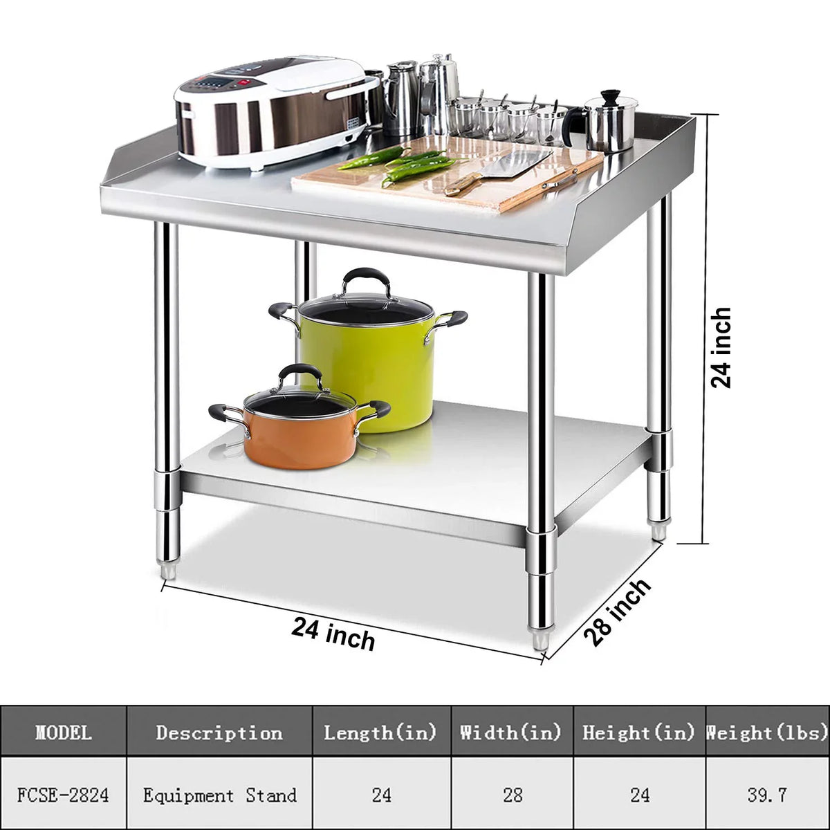 Stainless Steel Work Table - Kitchen &  Table with Undershelf Workstation for Kitchen Home Restaurant Hotel-Heavy Duty Equipment Grill Stand - 24x28 Inches