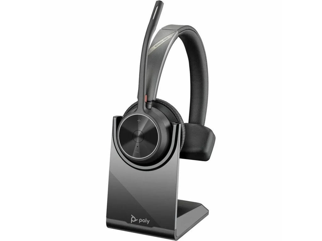 Poly Voyager 4310 - Headset with Charge Stand - Siri, Google Assistant - Mono - Wireless - Bluetooth - 298.6 ft - 20 Hz - 20 kHz - Over-the-head, On-ear - Monaural - Ear-cup - Electret Condense...