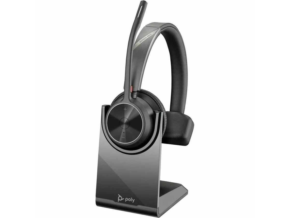 Poly Voyager 4310 - Headset with Charge Stand - Siri, Google Assistant - Mono - Wireless - Bluetooth - 298.6 ft - 20 Hz - 20 kHz - Over-the-head, On-ear - Monaural - Ear-cup - Electret Condense...