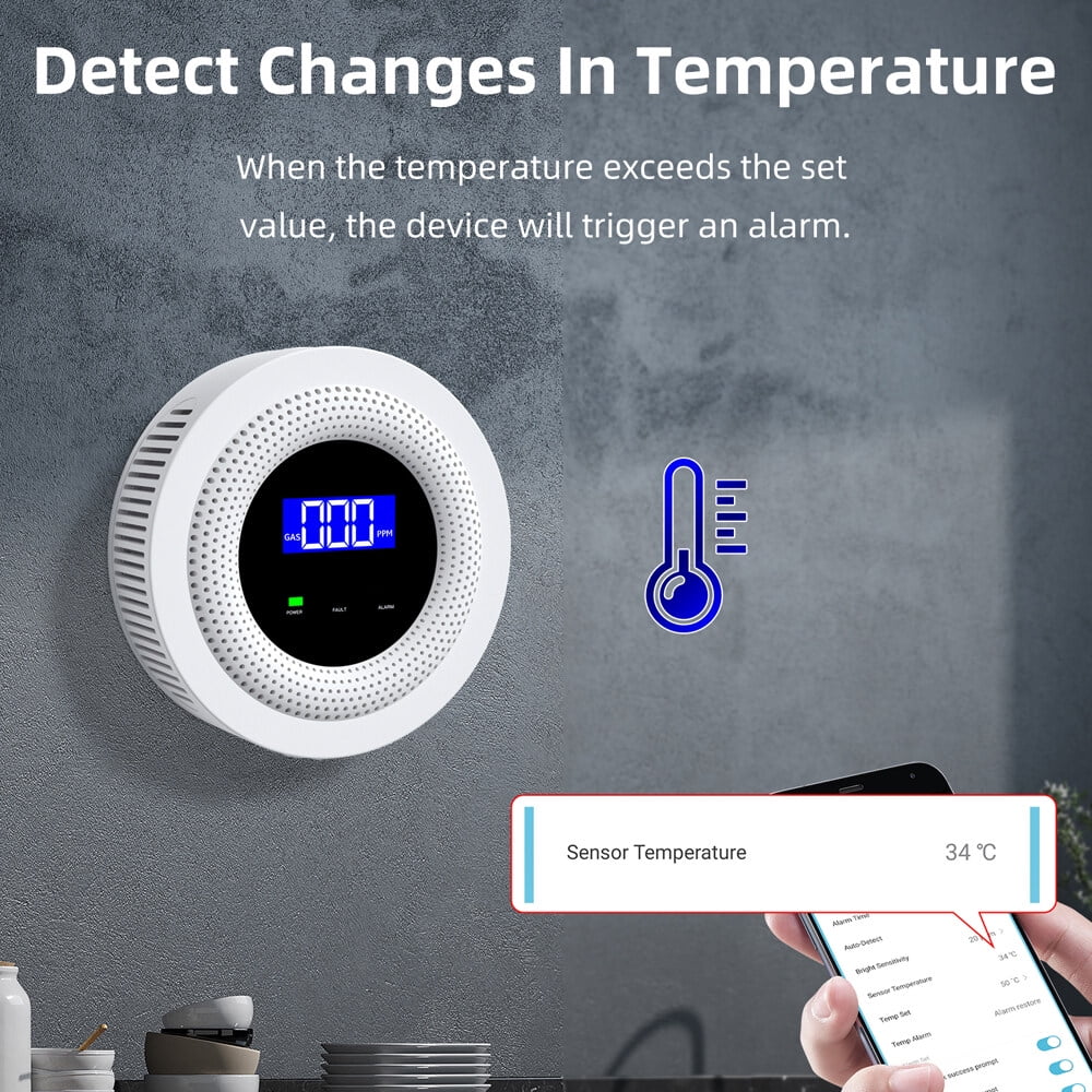Tuya Wifi Gases Leakage Detection Device Live Voice Prompt  Remote Alarm with Concentration Display  Power Supplys High Decible Alarm