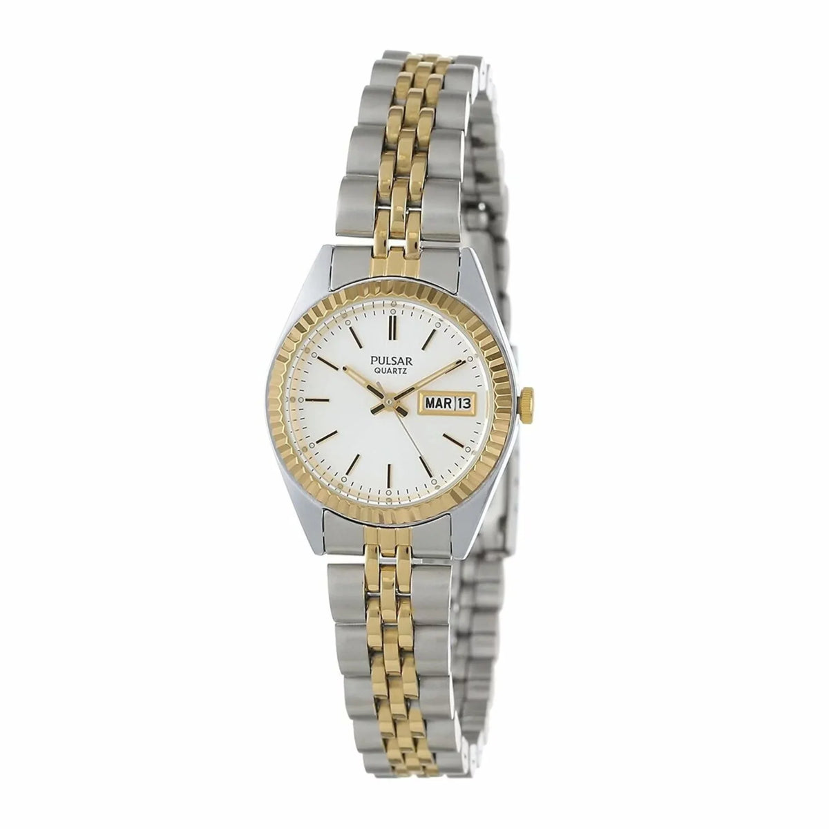 Ladies Day/Date Watch Stainless Gold-Tone Case Bracelet - White Face