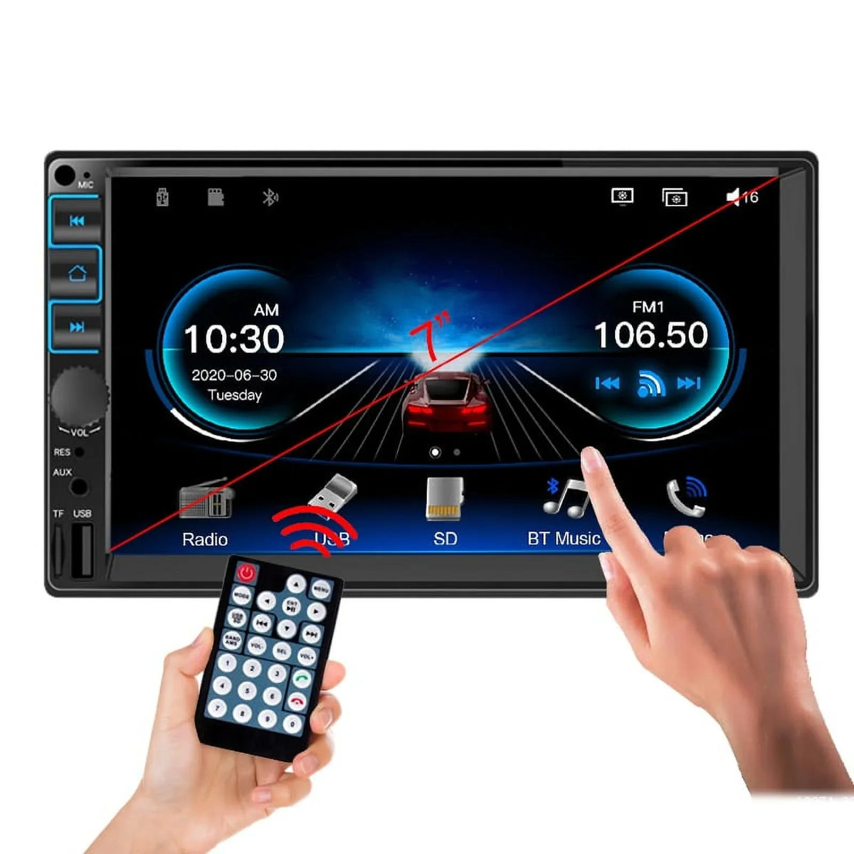Car Radio 7'' 2 Din Stereo Receiver Bluetooth, Microphone, Mirror Link, Display, , Touch Screen Support Apple Carplay , Android Auto