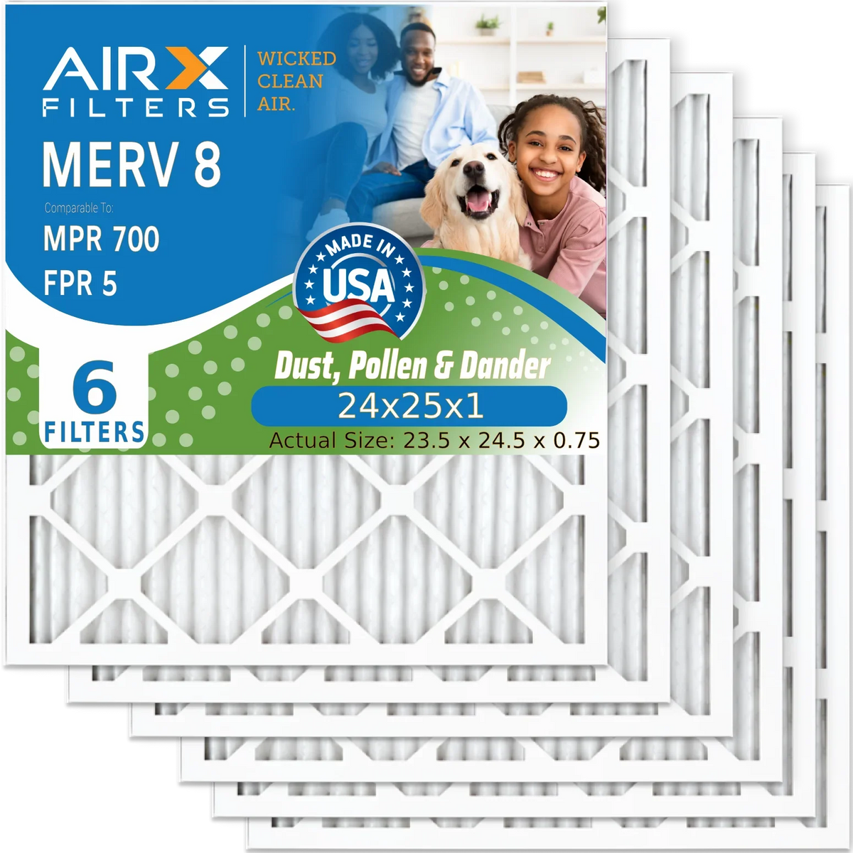 24x25x1 Air Filter  8 Comparable to  700 &  5 Electrostatic Pleated Air Conditioner Filter 6 Pack   Premium  Made 24x25x1 Furnace Filters by     .