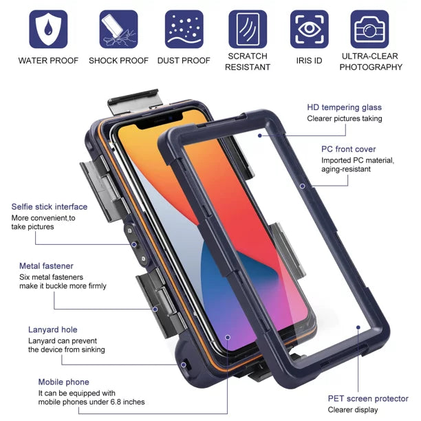 UrbanX Professional [15m/50ft] Swimming Diving Surfing Snorkeling Photo Video Waterproof Protective Case Underwater Housing for  30  And all Phones Up to 6.9 Inch  with Lanyard