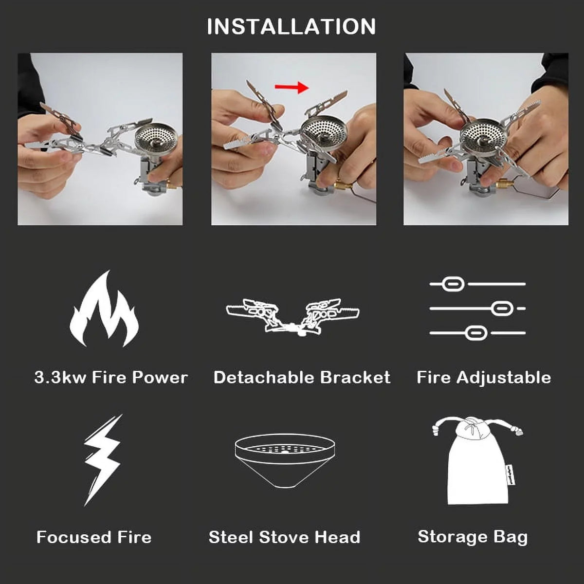 Camping Stove 3300W High Efficiency Backpacking Stove for Quick and Easy Cooking on Go