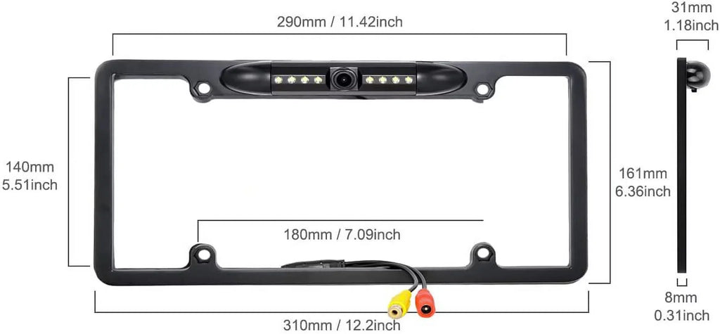 Backup Camera Rearview License Plate Frame for  -  Black