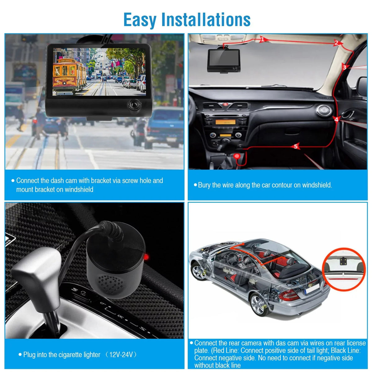 iMouTEK 1080P Touch Screen Car Dash 4in Cam Dash Camera Front and Rear Camera with -Sensor Loop Recording Motion Detection