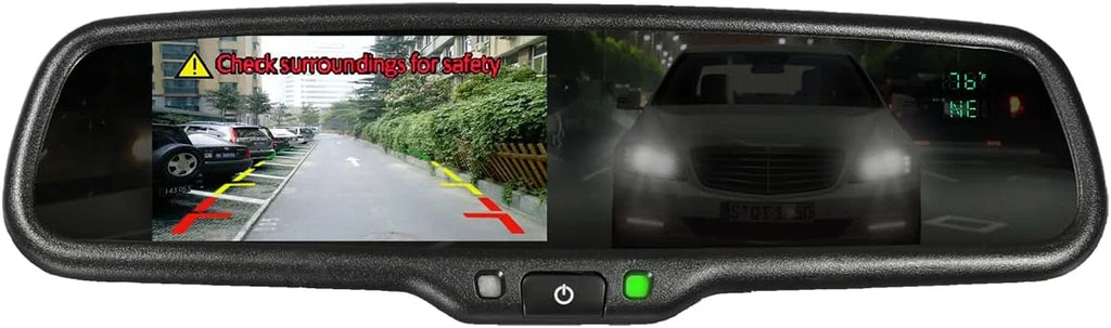 '- Replacement Rear-View Mirror with 4.3" - Backup Camera Monitor, Auto-Dimming and Temperature/Compass Display, Standard Packaging