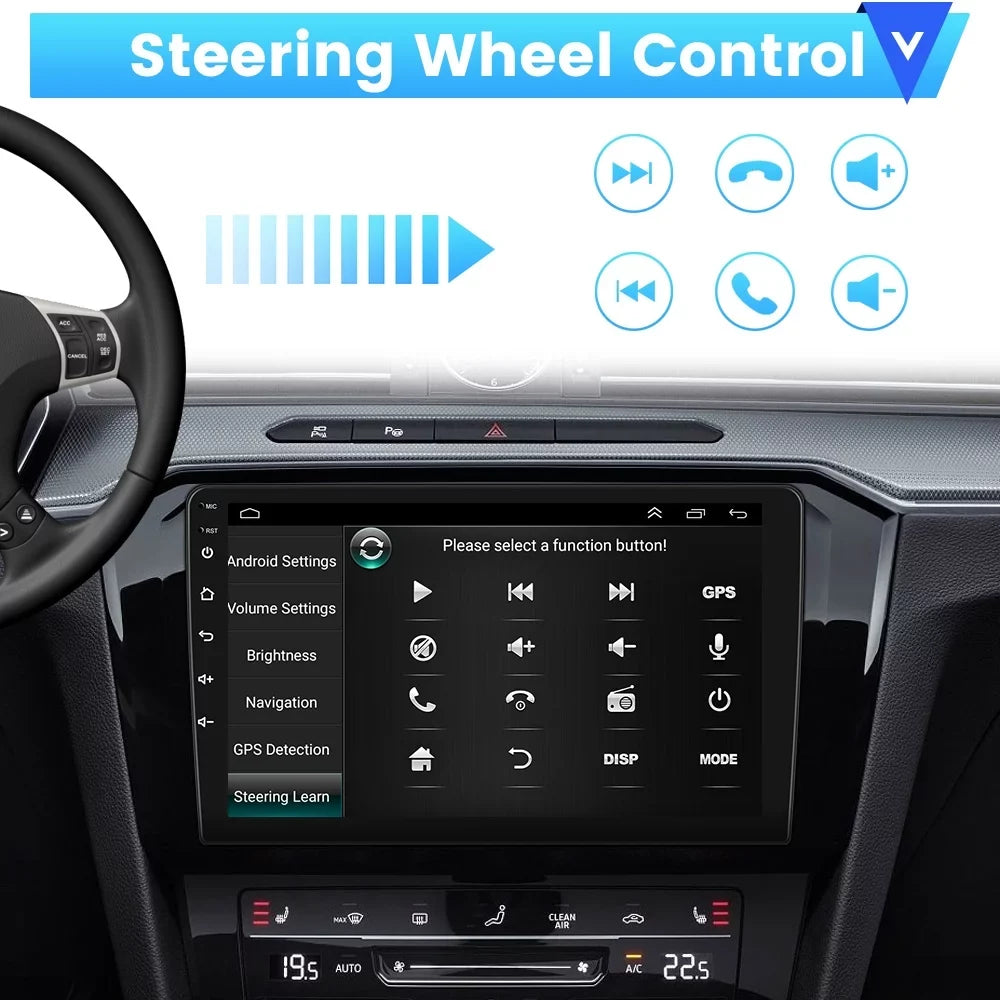 Podofo 2+64G Universal 9'' Double Din Car Stereo Radio Wireless Carplay Android Auto Mirror Link Touch Screen 1080P Car Multimedia Player Bluetooth    , Microphone& Backup Camera