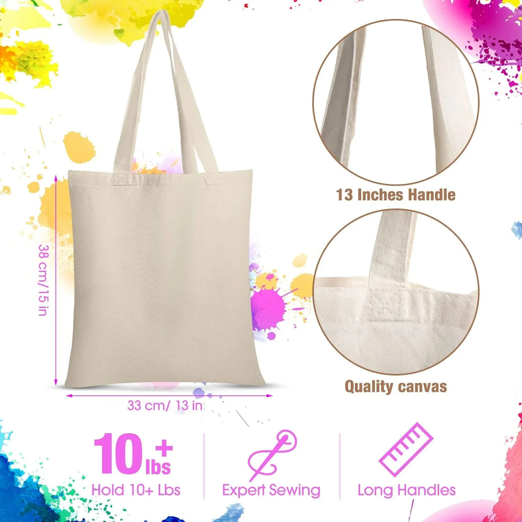 24 Pieces Canvas Tote Bags, Blank Plain Canvas Bag Lightweight Reusable Grocery Shopping Cloth Bags with Handles for  Crafting and Decorating, 13 Inch  x 15 Inch