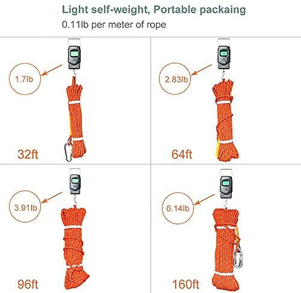 Outdoor Climbing Rope 50M(160ft) Static Rock Climbing Rope for Escape Rope Ice Climbing Equipment Fire Rescue Parachute