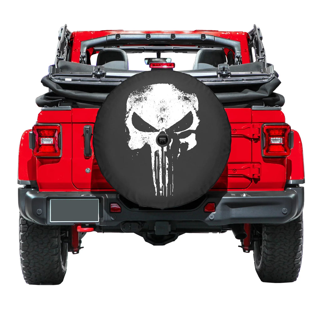 Boomerang - 32" Soft  Tire Cover for Jeep  Wrangler (w/ back-up camera) (2018-2020) - Sport & Sahara - Distressed Punisher Skull