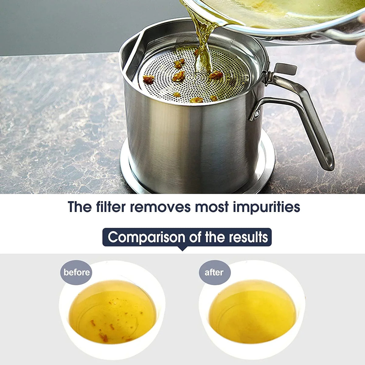 Oil Strainer Pot Grease Can 2L / 67.6 fl oz,Food Strainer Stainless Steel Oil Storage Container,with Fine Mesh Strainer Dust-proof Lid Non-slip Tray,for Storing Frying Oil & Cooking Grease