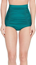 Unique Vintage Women's Monroe High Waist Ruched Bikini Bottom, Emerald Green,