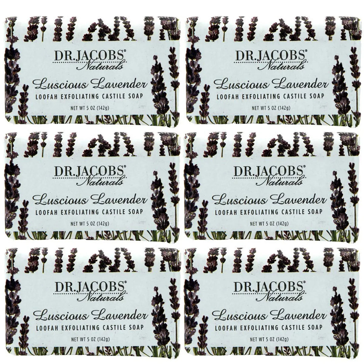Dr Jacobs Naturals Luscious Lavender Castile Bar Soap Plant Based Vegan Soap, 5 Oz 6-Pack