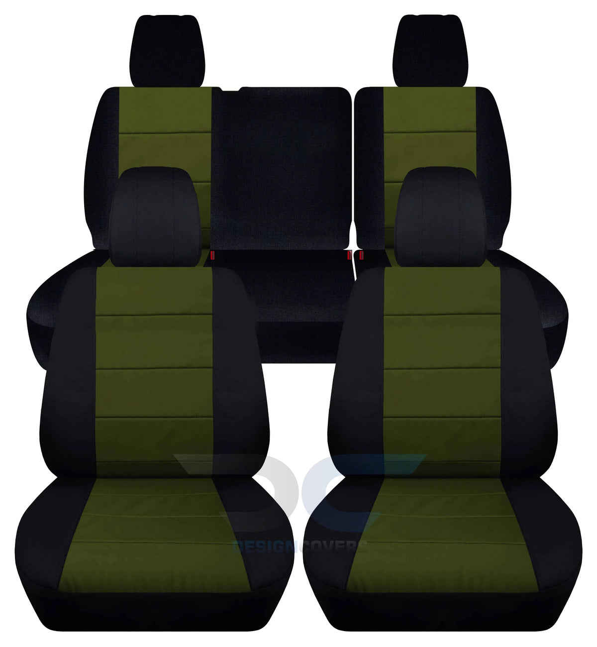 '-Designshields Fits 2013-2018 Jeep Wrangler  4-Door Cotton Seat Covers:Black and Hunter Green - Front & Rear Split Bench