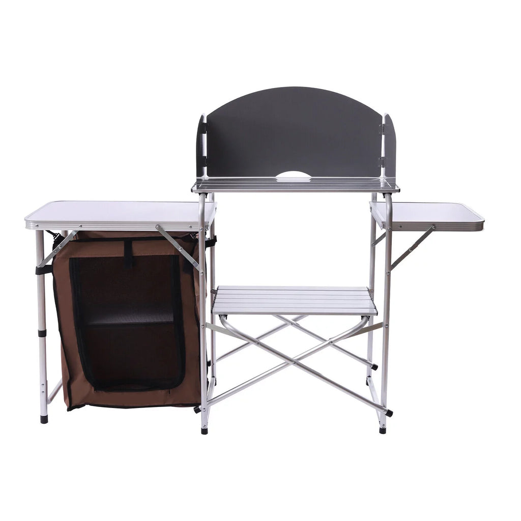 Folding Camping Kitchen Station Portable Barbecue Table Rack Brown Fabric Cover