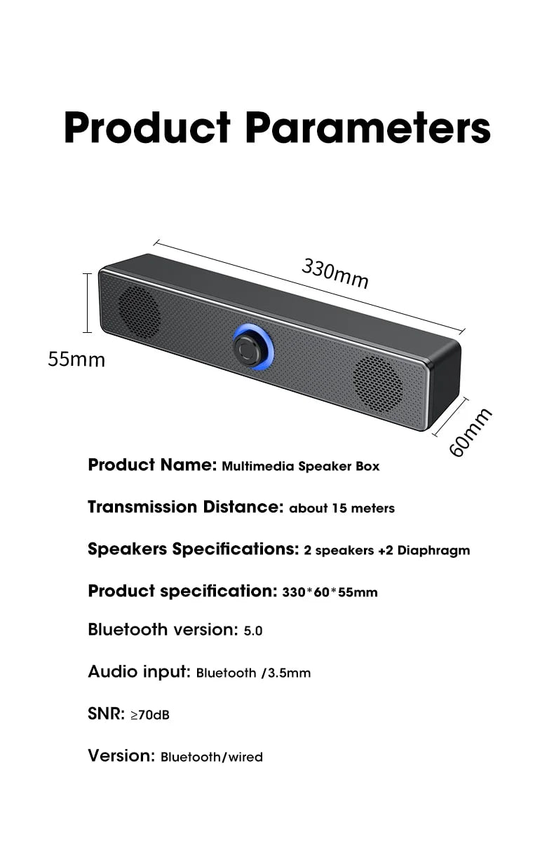 Bluetooth 4D Surround Speaker Home Theater Sound System Computer Soundbar For  Subwoofer Wired Stereo Strong Bass