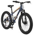 Elecony 24 Inch Fat Tire Bike Adult/Youth Full Shimano 7 Speeds Mountain Bike, Dual Disc Brake, High-Carbon Steel Frame, Front Suspension, Mountain Trail Bike, Urban Commuter City Bicycle