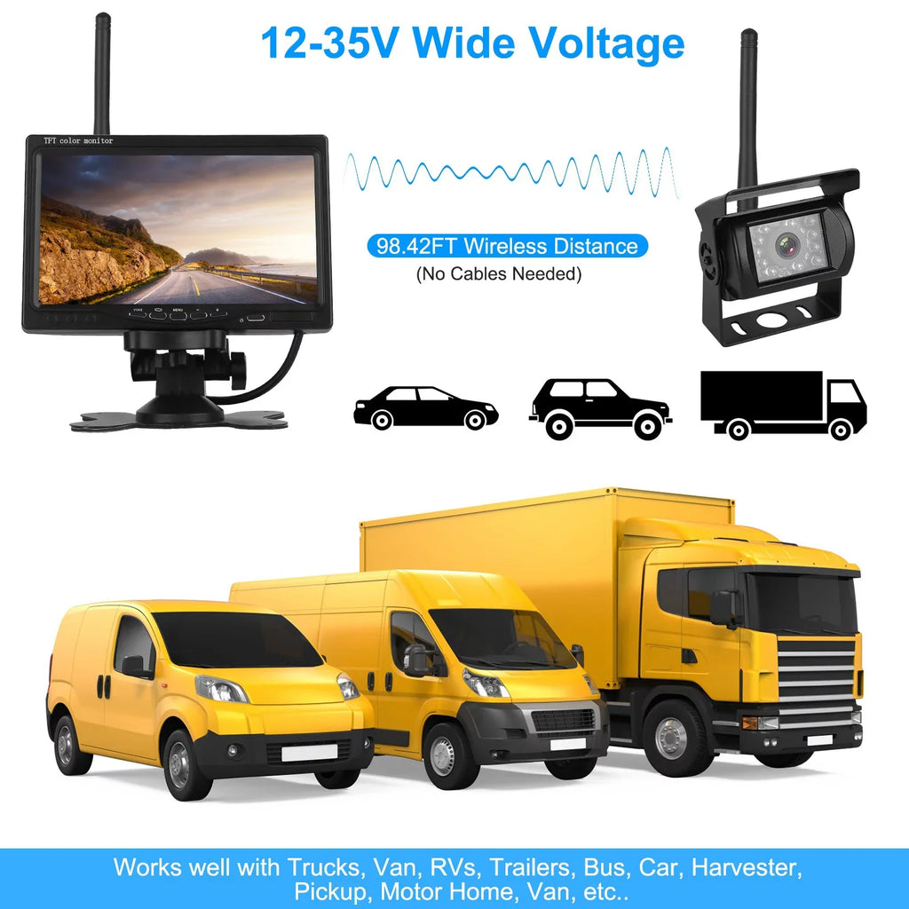 Wireless Backup Camera, Monitor Reverse Camera, Car Rearview Parking Reverse System,  Waterproof Car Parking Reverse System with 7In Screen Night Vision 2.4G Stable Signal for Car Trunk Van