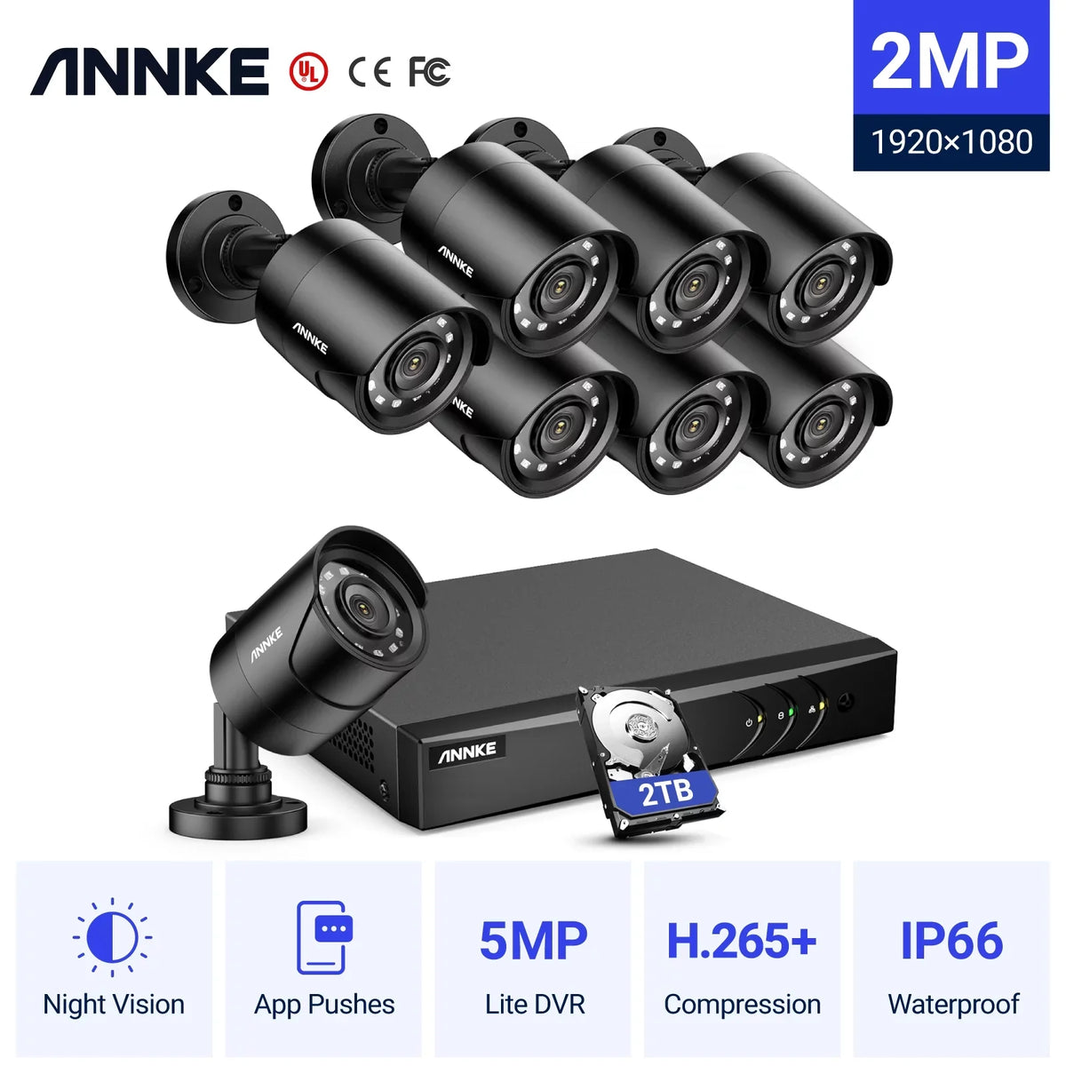 8CH 1080P Outdoor Surveillance Camera System 4PCS Bullet Weatherproof Camera System Surveillance Kits With 2T Hard Drive Disk