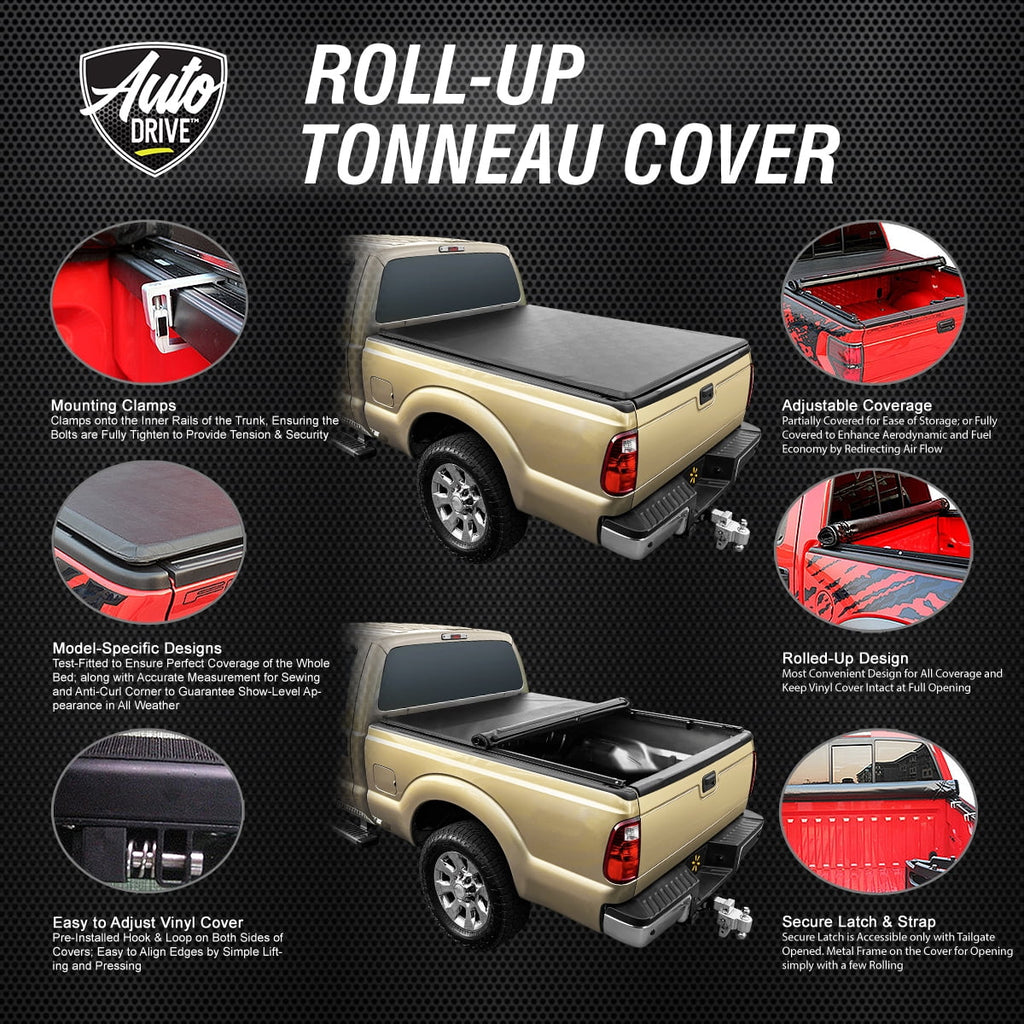 Auto Drive Soft Roll up Truck Bed Tonneau Cover Fits 04-12 Chevy Colorado /  Canyon 6Ft Bed