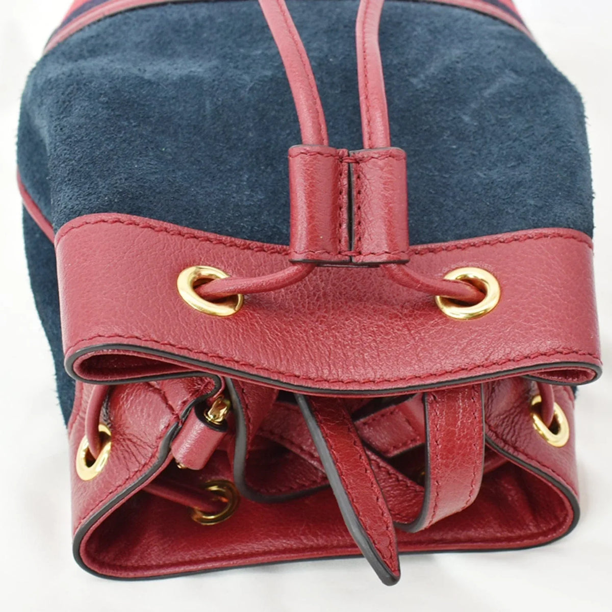 Pre-owned  Ophidia Mini Leather Trimmed Suede Bucket Bag Blue 550620