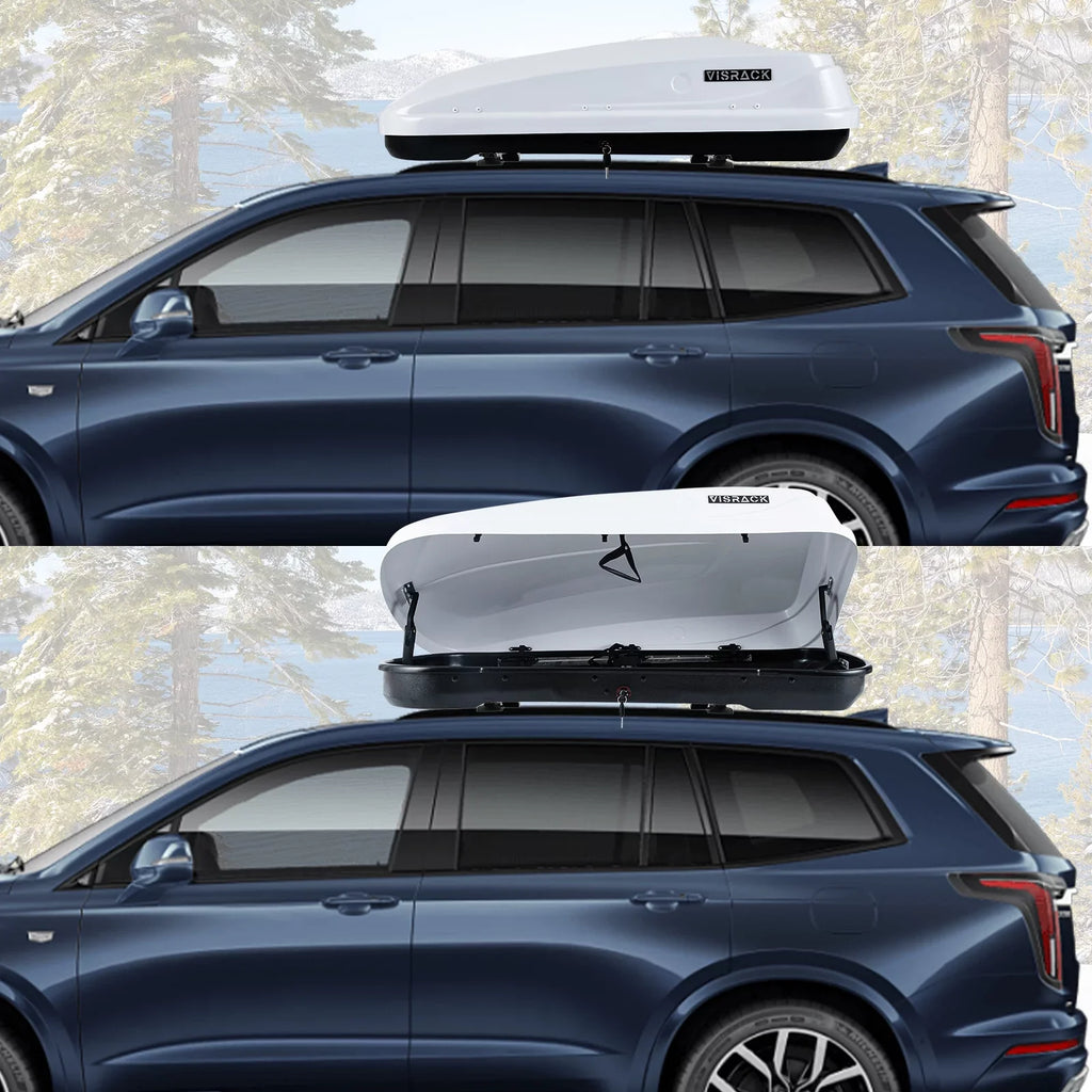 Large Rooftop Cargo Carrier Hard Shell Rooftop Cargo Box with Double Locks, 13 ft³ Waterproof Cargo Box for  Rooftop 56.3"  x 30.3"  x 13.8" , White