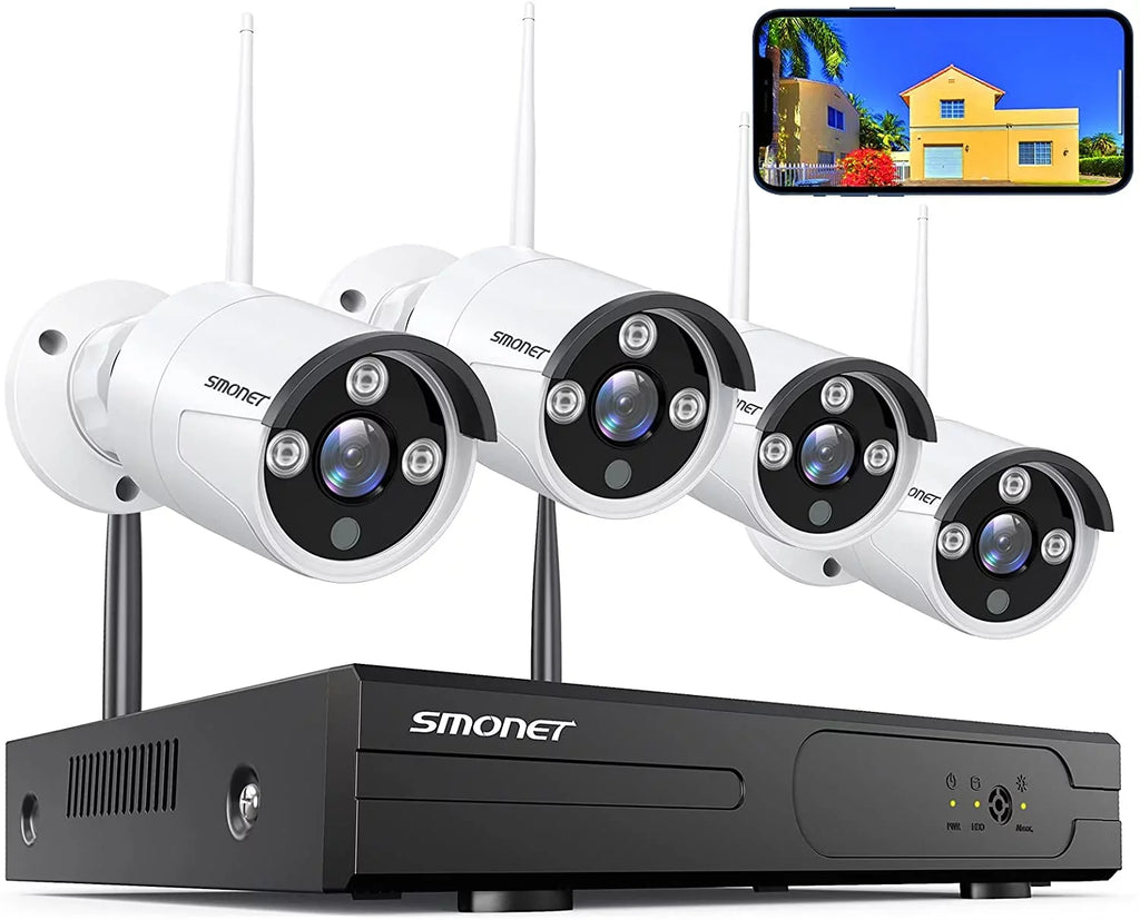 3MP Wireless Security Camera Systems No Hard Drive,  4PCS 8 Channel WiFi Surveillance  Kits, Indoor Outdoor  Cameras,  Camera System,Night Vision, Human Detection with Audio