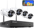 3MP Wireless Security Camera Systems No Hard Drive,  4PCS 8 Channel WiFi Surveillance  Kits, Indoor Outdoor  Cameras,  Camera System,Night Vision, Human Detection with Audio