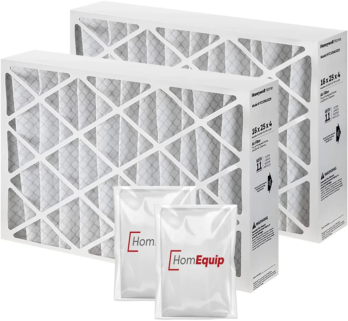 Honeywell  Furnace Filters, 16 x 25 x 4 Air Filter Replacement Merv 11 Filter Media with Homequip Disposal Bag (2 Pack)