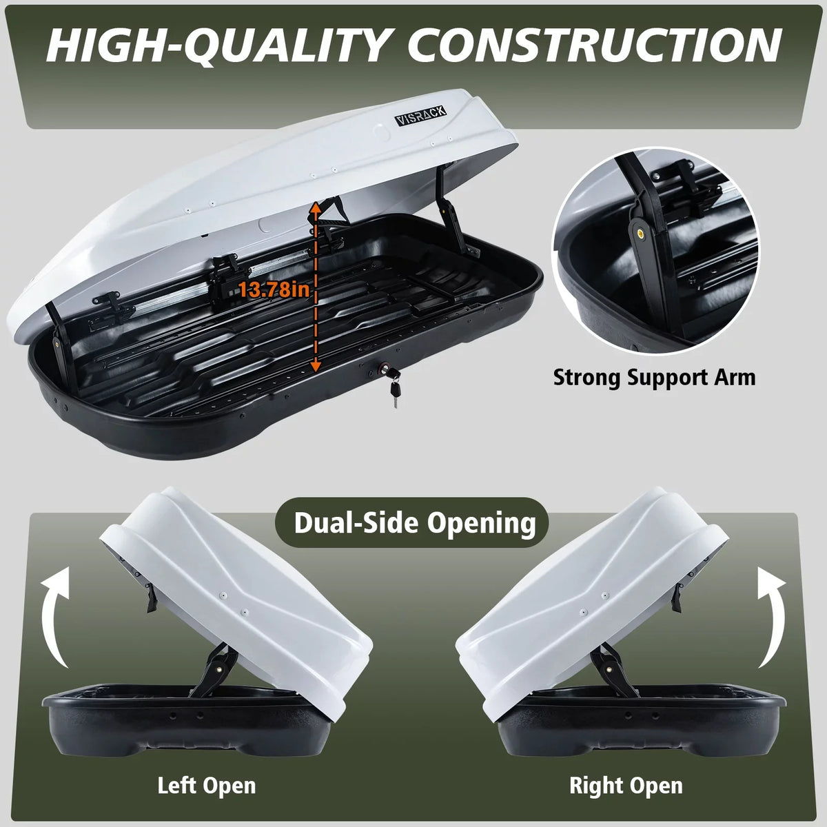 Large Rooftop Cargo Carrier Hard Shell Rooftop Cargo Box with Double Locks, 13 ft³ Waterproof Cargo Box for  Rooftop 56.3"  x 30.3"  x 13.8" , White
