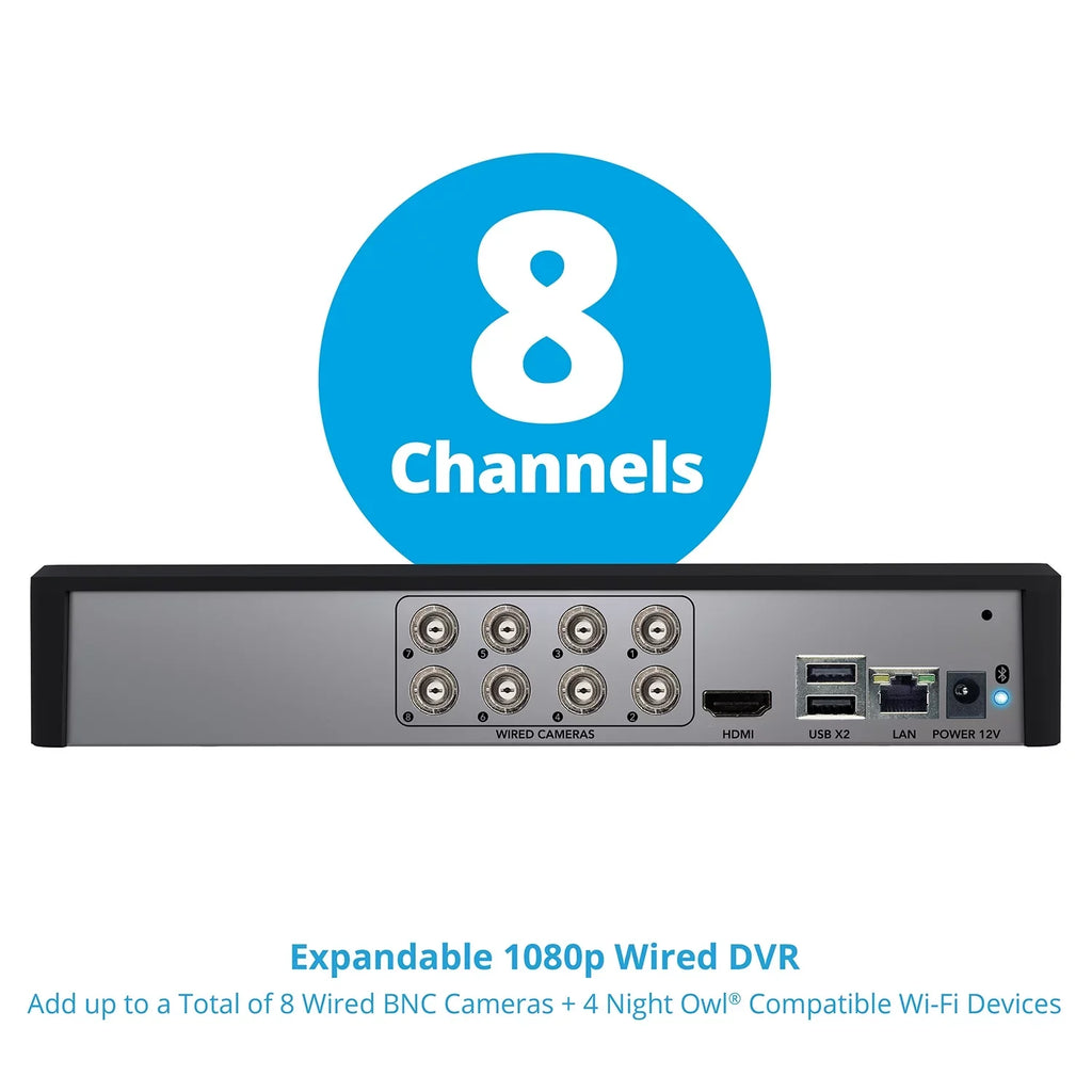Night Owl Bluetooth 8 Channel  with 1TB Hard Drive, and 4 Wired 1080p  Spotlight Security Cameras, Outdoor,  Connector