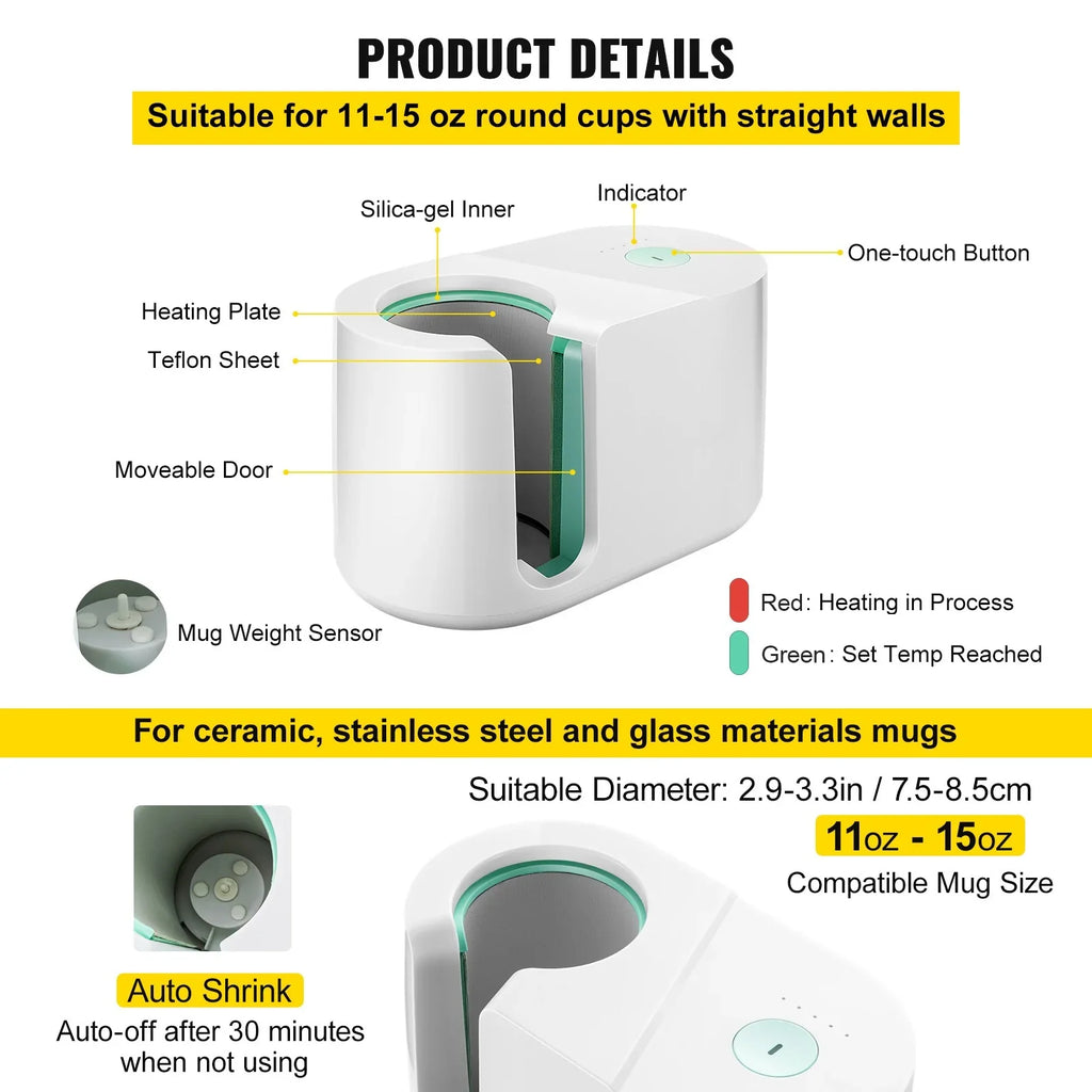 Mug Press Machine, Automatic Mug Heat Press 11-15oz, One-touch Setting, Cup Transfer Sublimation Portable Coffee Presser, Pro Easy Mug Press Machine  Printing