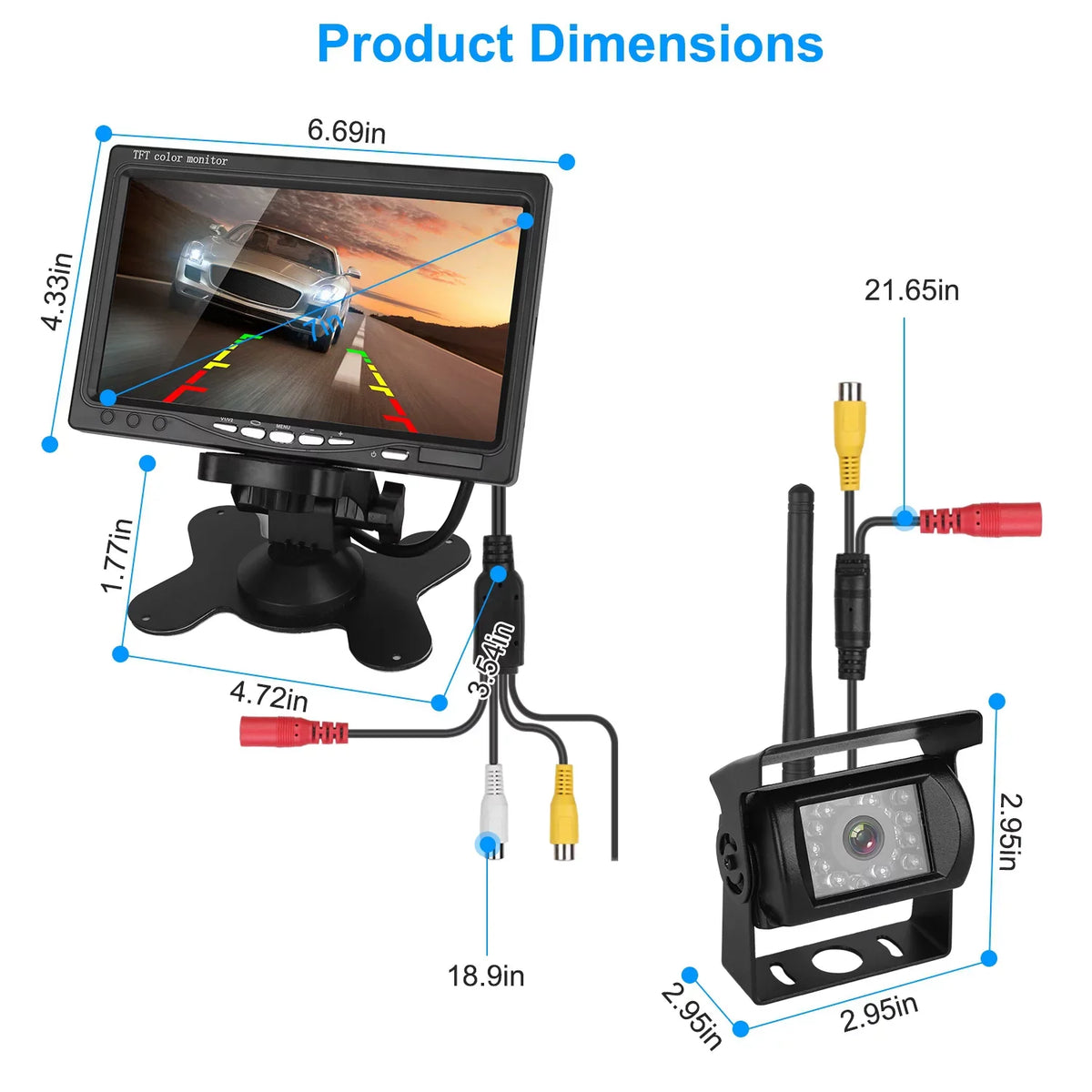 Wireless Backup Camera, Monitor Reverse Camera, Car Rearview Parking Reverse System,  Waterproof Car Parking Reverse System with 7In Screen Night Vision 2.4G Stable Signal for Car Trunk Van