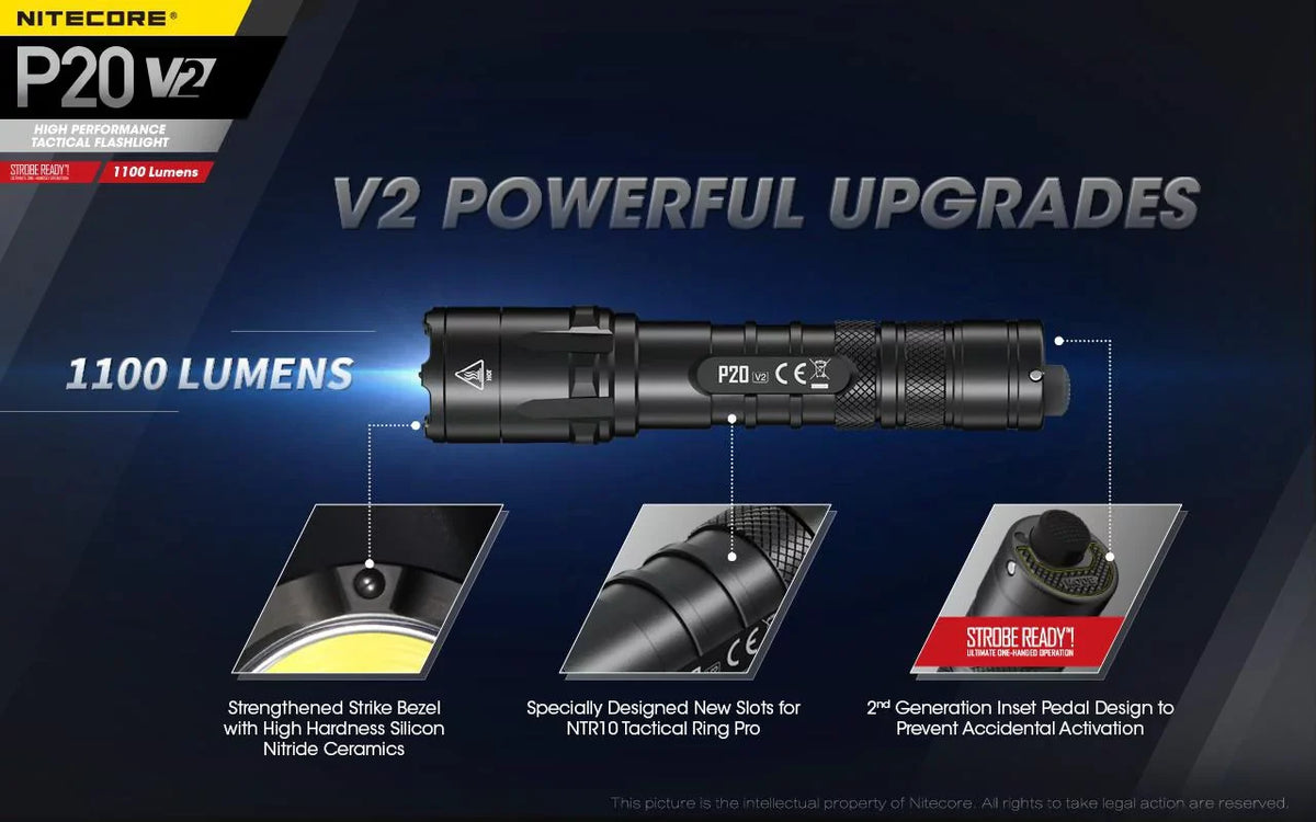 Combo: Nitecore   Tactical  Flashlight -  -  - 1100 Lumens w/ Battery +2x Free Eco-Sensa  Batteries