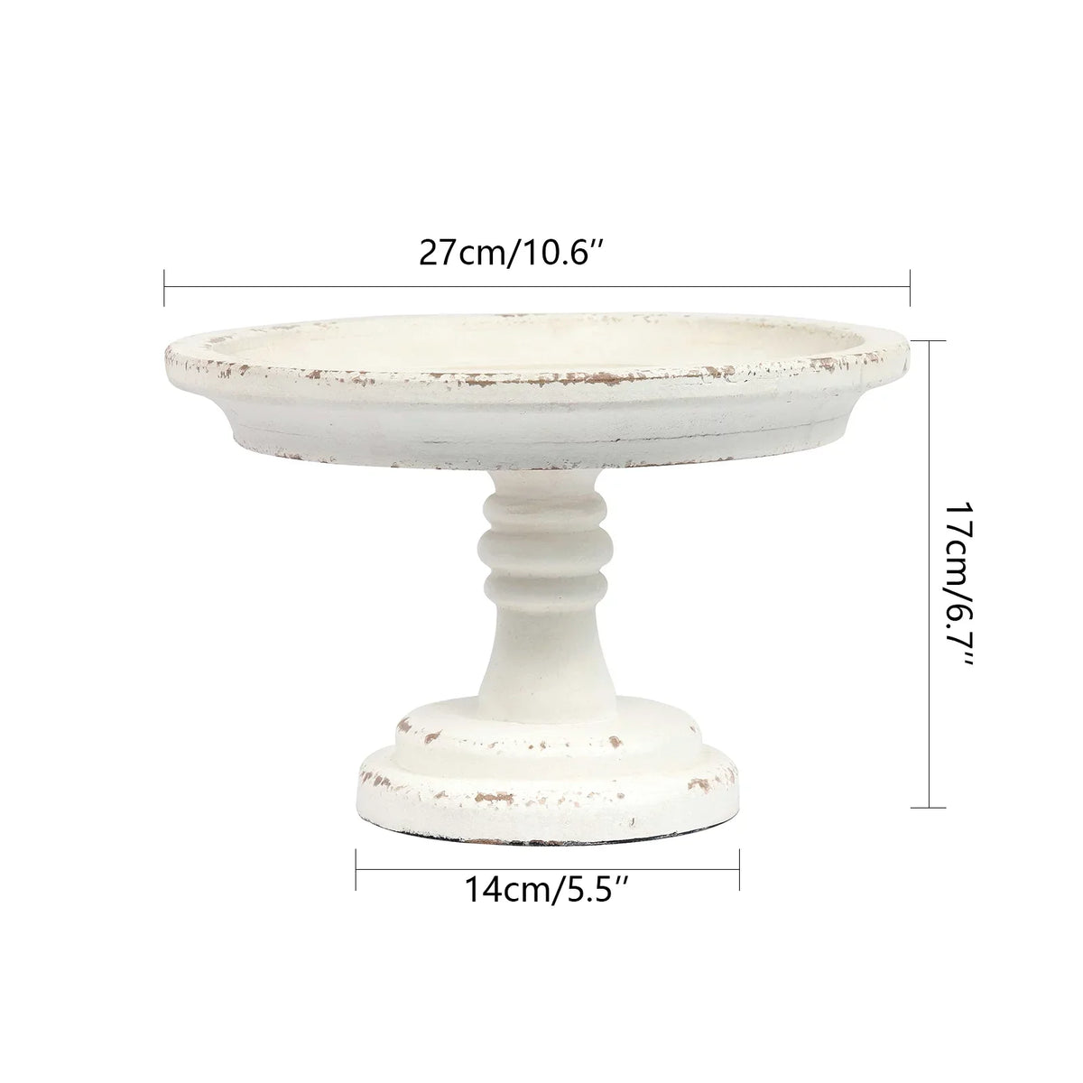 Farmhouse Wood Round Cake Stand for Table Decoration 11"x 7", Distressed Finished White