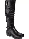 Womens Black Stretch Gore Side Pull Tab Buckle Accent Cushioned Onika Round Toe Block Heel Zip-Up Boots Shoes 11