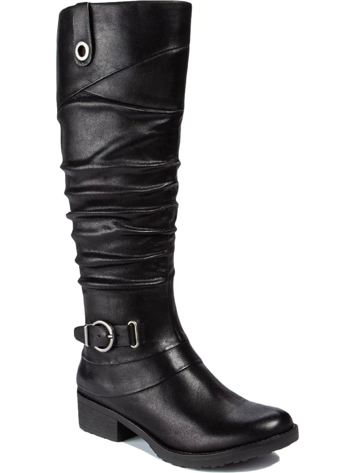 Womens Black Stretch Gore Side Pull Tab Buckle Accent Cushioned Onika Round Toe Block Heel Zip-Up Boots Shoes 11