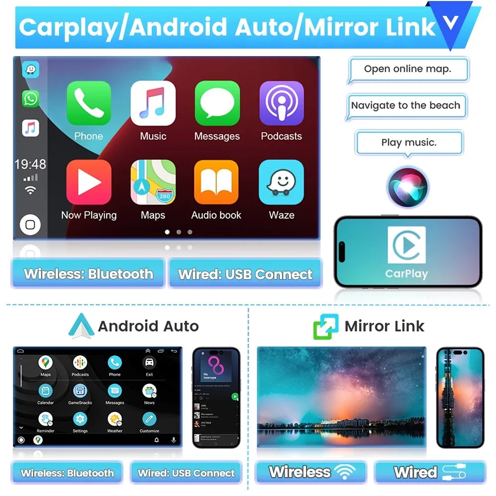 Podofo 2+32G for Toyota Camry 2006-2011 Car Stereo Radio Wireless Carplay Android Auto Mirror Link 9'' Touchscreen  1080P   Hifi  Bluetooth,  Backup Camera