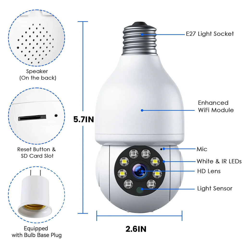 Dome Light Bulb Camera 2.4G WiFi 1080P Security Camera Wireless Outdoor, Color Night Vision 2-Way Audio 360°  Camera with Remote Access Motion Detection (4PCS)