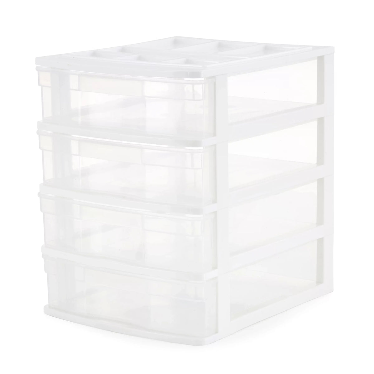 Gracious Living 4 Drawer Desktop Storage w/ Organizer Lid, White (4 Pack)