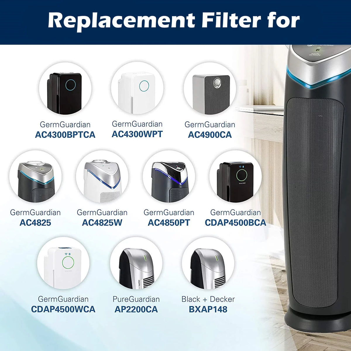 Goodsby 4 Pack Replacement  Filters  & Carbon Pre Filters for GermGuardian Air Purifier       / PureGuardian  BlackDecker