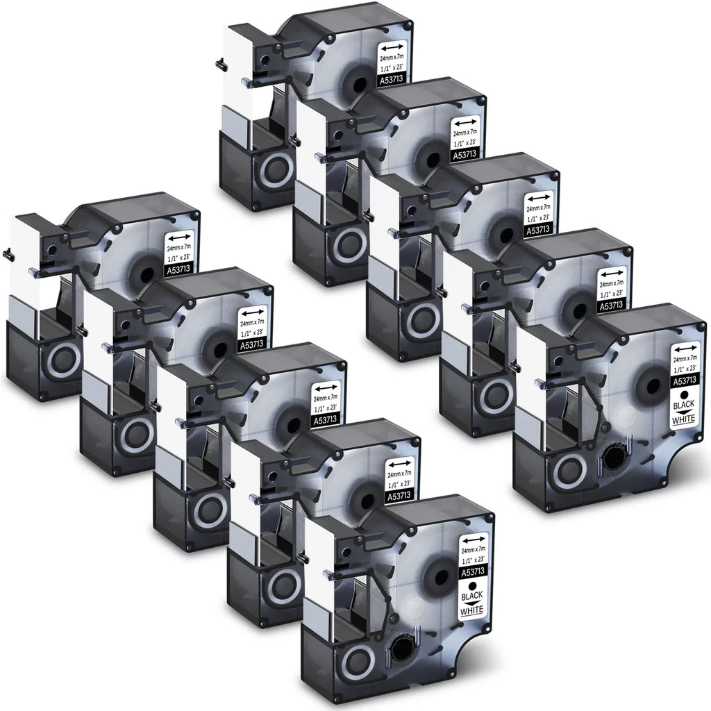 10PK Compatible for   Label Tape 53713  24mm 7m Black on White for LabelManager 450 450D Label Maker